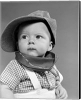 Framed 1950s Baby Head & Shoulders Wearing Railroad Engineer Hat