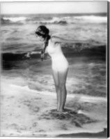 Framed 1920s Woman Wearing Bathing Suit & Head Scarf