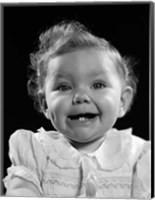 Framed 1950s Portrait Baby Girl Smiling With Two Bottom