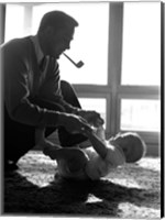 Framed 1950s Silhouetted By Window Light  Father Pipe In Mouth