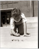 Framed 1950s Smiling Boy On School Yard Ground Playing