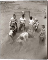 Framed 1950s Boys Fight In Sand Lot On Baseball Field