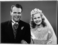 Framed 1940s Bride And Groom Linked Arm In Arm