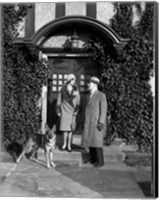 Framed 1920s Couple Wearing Coat Hat Gloves With German Shepherd Dog
