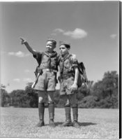 Framed 1950s Two Boy Scouts One Pointing Wearing Hiking Gear