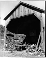 Framed 1960s Farm Shed Sheltering Old Buggy