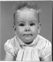 Framed 1960s Head On Portrait Of Baby Girl In Ruffled Dress