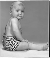 Framed 1960s Grumpy Expression Baby In Leopard Costume