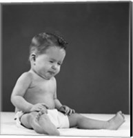 Framed 1950s Baby Sitting Up Wearing Diaper Making Face
