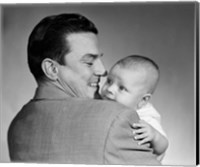 Framed 1950s Proud Smiling Father Holding Baby Face To Camera