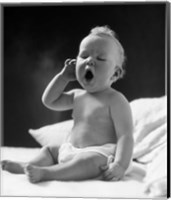 Framed 1930s Baby Sitting Up In Bed Sleepy