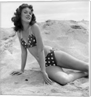 Framed 1950s 1960s Brunette Bathing  Stretched Out On Sand?