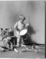 Framed 1930s Boy Beating On Toy Drum