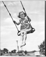 Framed 1930s 1940s Smiling Girl On Swing Outdoor