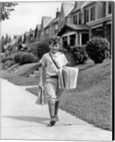 Framed 1930s Newsboy Delivering Newspapers