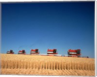 Framed 1970s Five Massey Ferguson Combines Harvesting Wheat Nebraska Usa