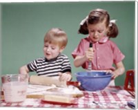 Framed 1960s  Boy And Girl Mixing Ingredients For Cookies