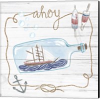 Framed 'Ship in a Bottle Ahoy Shiplap' border=
