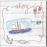 Framed 'Ship in a Bottle Ahoy Shiplap' border=