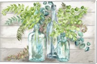 Framed Vintage Bottles and Ferns Landscape