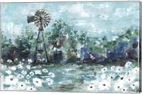 Framed Windmill and Daisies Landscape