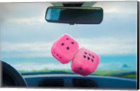 Framed Furry Dice Hanging in a Car