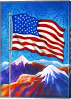 Framed American Flag - Mountains