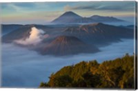 Framed Mt Bromo and Mt Merapi, East Java, Indonesia