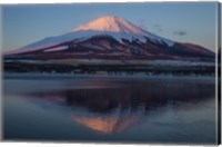 Framed Mt Fuji and Lake at sunrise, Honshu Island, Japan