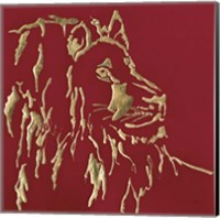 Framed Gilded Lion on Red