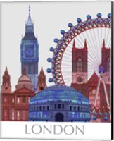 Framed 'London Landmarks , Red Blue' border=