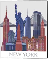 Framed 'New York Landmarks , Red Blue' border=