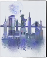 Framed New York Skyline Watercolour Splash Blue