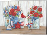 Framed Patriotic Glass Jars with Flowers