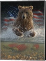 Framed Brown Bear Fishing America