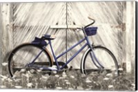Framed Blue Bike at Barn