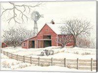 Framed Winter Barn with Windmill