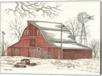 Framed Winter Barn with Pickup Truck