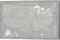 Framed Hand Lettered USA Map Gray