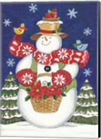 Framed Snowman with Poinsettias