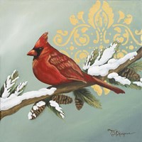 Framed 'Winter Red Bird II' border=