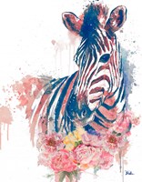 Framed Floral Watercolor Zebra