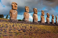 Framed Easter Island, Chile A Row Of Moai Statues