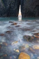 Framed Ocean Spray Over Lichen Covered Rocks At Arch, Harris Beach State Park