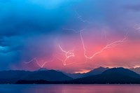 Framed Lightning Over Hood Canal And The Olympic Mountains
