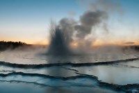 Framed Eruption Of Fountain Geyser After Sunset, Wyoming