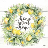Framed Watercolor Lemon Wreath Home Sweet Home