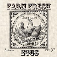 Framed 'Farmhouse Grain Sack Label Chickens' border=