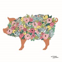 Framed Floral Pig
