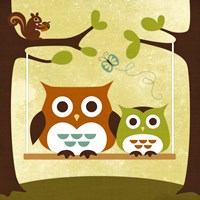 Framed Two Owls on Swing